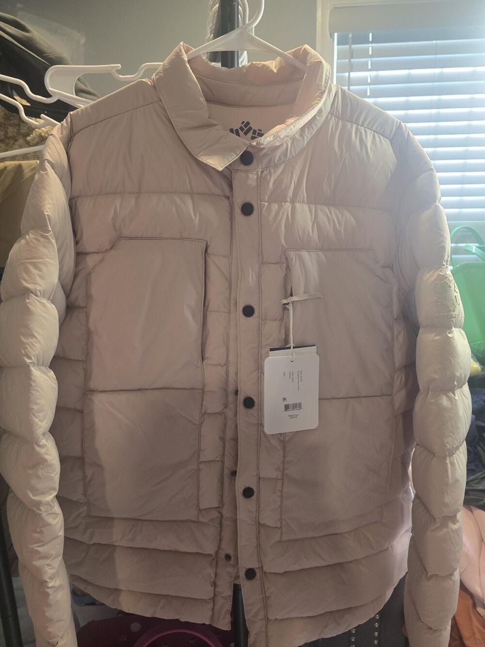 Obermeyer Men’s L Explorer Down Shirt Jacket Cement Beige NWT 600 Fill Puffer